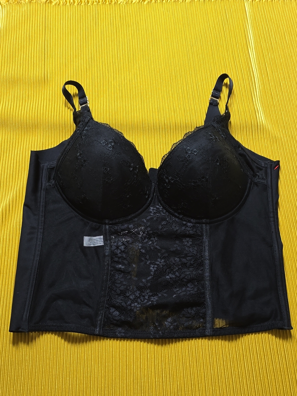 Black Lace Longline Support Bra with Adjustable Straps